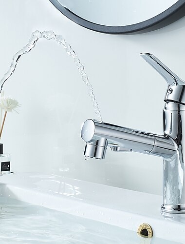  grifo del lavabo del bano extraible / rociador extraible electrochapado / acabados pintados juego central grifos monomando de un orificio para bano