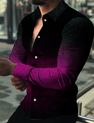  Per uomo Gradiente Geometrica Camicia Camicia con bottoni Manica lunga Di tendenza Originale Informale Giornaliero Per eventi Per uscire Primavera estate Collo ripiegabile Stampa 3D Bottone giu
