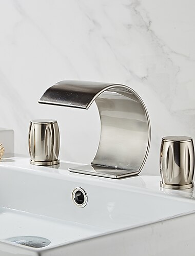  صنبور خلاط بالوعة الحمام على نطاق واسع ، صنبور قوس شلال نحاسي 3 فتحات 2 مقبض حوض صنبور مثبت على سطح السفينة ، حوض غسيل وعاء صنبور ماء بخرطوم ساخن وبارد