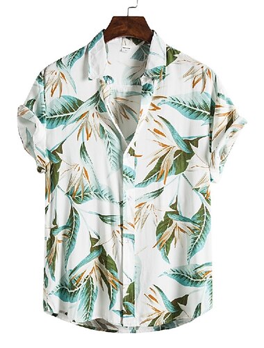  Men\'s Shirt Graphic Shirt Plants Graphic Prints Leaves Turndown Blue Outdoor Street Button-Down Print Clothing Apparel Fashion Designer Casual Breathable / Summer / Short Sleeve / Spring / Summer