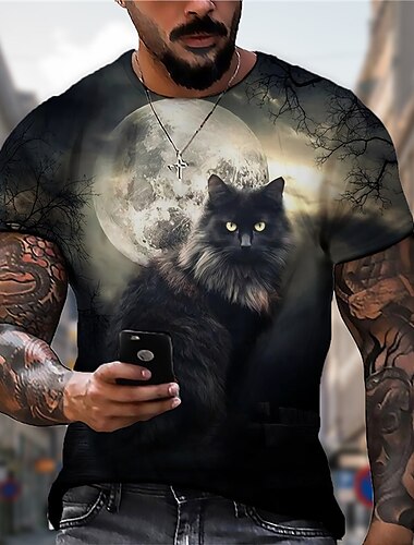  Men\'s Unisex T shirt Tee Cat Graphic Prints Crew Neck Dark Gray 3D Print Outdoor Street Short Sleeve Print Clothing Apparel Sports Designer Casual Big and Tall / Summer / Summer