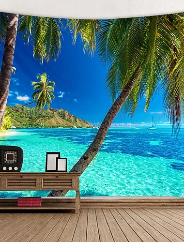 海の洞窟の壁のタペストリーアールデコブランケットカーテンピクニックテーブルクロス吊り下げホームベッドルームリビングルーム寮の装飾ポリエステル繊維自然風景山水