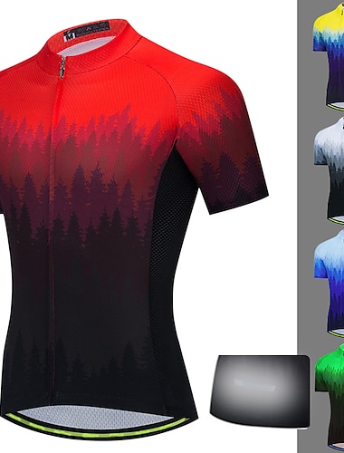  21Grams® Men\'s Short Sleeve Cycling Jersey Bike Top Mountain Bike MTB Road Bike Cycling Spandex Polyester Breathable Quick Dry Moisture Wicking Sports Clothing Apparel / Athleisure Green Grey Red