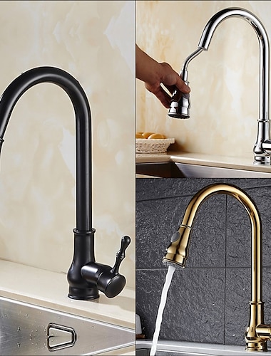  Kitchen Faucet with Sprayer,Brass 2-Function Outlet Single Handle One Hole Electroplated Pull-out Kitchen Taps