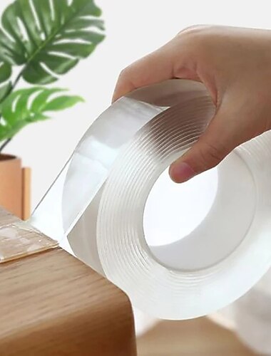 Gjennomsiktig magisk nano-tape dobbeltsidig grep gjenbrukbar hjemmetape sporfri lim, vanntett varmebestandig vegglim, plakatteppe festetape for baderoms- og kjøkkendekorasjon, 3x200 cm (1x79 tommer)
