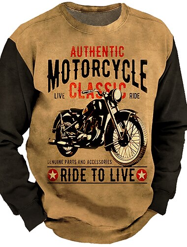 Men\'s Sweatshirt Pullover Graphic Prints Motorcycle Print Sports & Outdoor Casual Daily 3D Print 3D Print Basic Hoodies Sweatshirts  Long Sleeve Gray Light gray Dark Gray