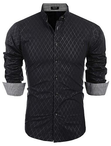  Men\'s Dress Shirt Button Up Shirt Plaid Shirt Collared Shirt Black Wine Army Green Purple Long Sleeve Plaid / Check Turndown Spring Fall Wedding Outdoor Clothing Apparel Print