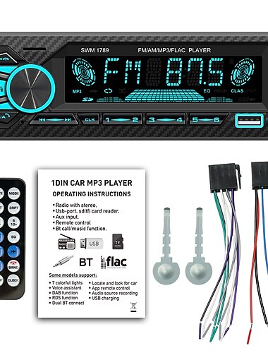 bilstereo singel din radio med bluetooth bil lydmottakere lcd display handsfree samtale innebygd mikrofon mp3/2*usb FM radio mottaker eq innstillinger aux lydinngang tf egnet for 1din bilmodell