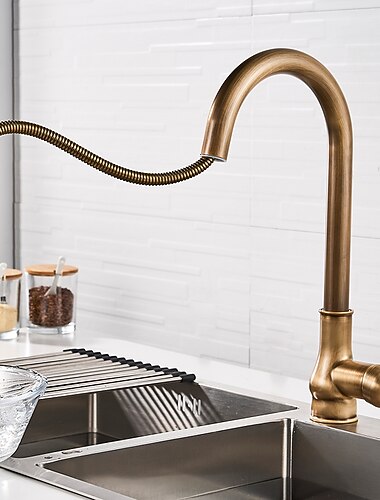  מיקסר כיור ברז מטבח משולף עם מרסס, עתיק 360° ידית אחת מסתובבת חור אחד משוך למטה סיפון ברז כלי מטבח מותקן, עם צינור מים חמים וקרים