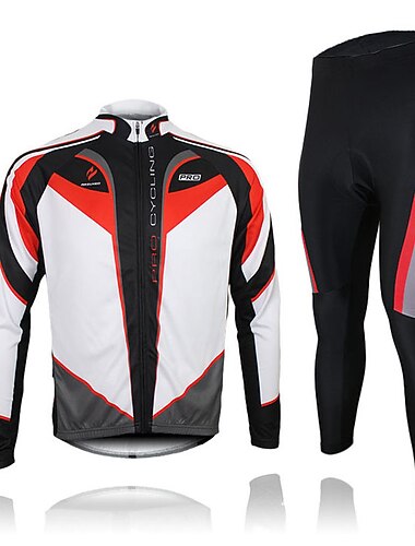 Arsuxeo Hombre Manga Larga Maillot de Ciclismo con Mallas Licra Silicona Poliéster Negro / Rojo Morado Amarillo Retazos Bicicleta Trajes de Yoga Mantiene abrigado Transpirable Almohadilla 3D Secado