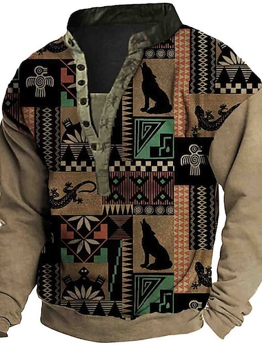  Men\'s Sweatshirt Pullover Graphic Wolf Print Sports & Outdoor Casual Daily 3D Print 3D Print Basic Hoodies Sweatshirts  Brown