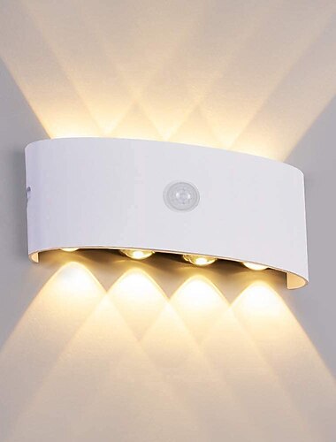 Luz de parede externa/interna led sensor de movimento controle de luz arandela de parede 8w up down alumínio moderno lâmpadas de parede interna para sala de estar quarto corredor corredor ac85-265v