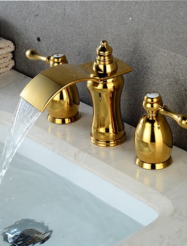 rozšířená koupelnová umyvadlová baterie, dvě rukojeti, tři otvory, vodopádové galvanické vanové baterie