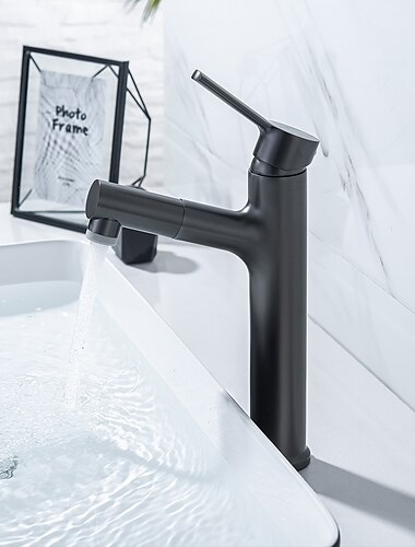 Baterie pentru chiuveta de baie robinet pentru vas extras cu pulverizator cu 2 moduri de scurgere, robinete pentru chiuvetă cu un singur mâner montate pe punte