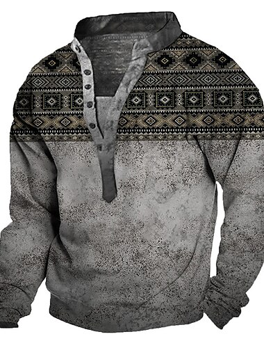  Men\'s Unisex Sweatshirt Pullover Bohemian Style Graphic Prints Print Casual Daily Sports 3D Print Casual Vintage Hoodies Sweatshirts  Long Sleeve Gray