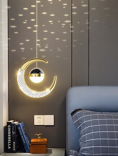 suspension led lune forme projection lumière ciel étoile chambre chevet fond mur lustre
