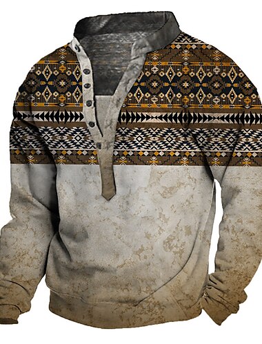  Men\'s Unisex Sweatshirt Pullover Bohemian Style Graphic Prints Print Casual Daily Sports 3D Print Casual Vintage Hoodies Sweatshirts  Long Sleeve Khaki
