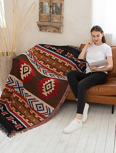 Boho-Überwurfdecke, bunte Chenille-gewebte böhmische Sofa-Schonbezug-Liege-Loveseat-Möbelabdeckung Azteken-Hippie-Überwurf-Decken