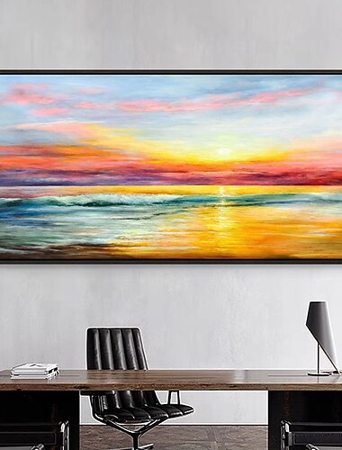 Hang festett olajfestmény Kézzel festett Függőleges Absztrakt Tájkép Kortárs Modern Anélkül, belső keret