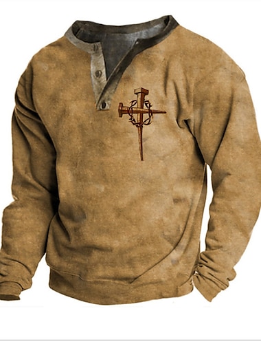  Men\'s Sweatshirt Pullover Graphic Cross Print Sports & Outdoor Casual Daily 3D Print Basic Casual Hoodies Sweatshirts  Yellow