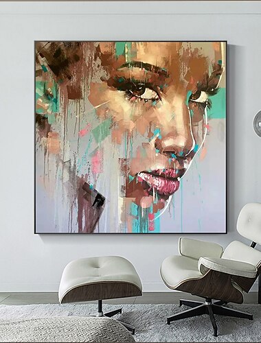 Hang-geschilderd olieverfschilderij Handgeschilderde Vierkant Abstract Mensen Hedendaagse Modern Zonder Inner Frame (Geen frame)