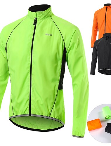  Arsuxeo Men\'s Cycling Jacket Rain Jacket Winter Waterproof Windproof UV Protection Breathable Bike Jacket Windbreaker Mountain Bike MTB Road Bike Cycling City Bike Cycling Black Orange Green Bike Wear