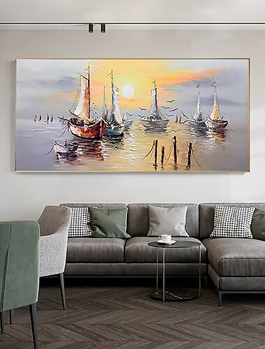 pittura a olio 100% fatto a mano dipinto a mano arte della parete su tela astratta oceano barca a vela tramonto paesaggio decorazione della casa arredamento tela arrotolata senza cornice non allungata