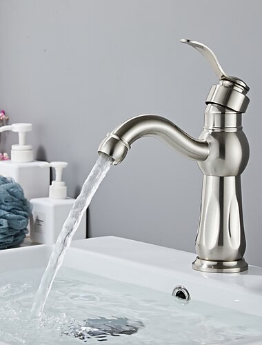 Waschbecken Wasserhahn, Messing Einhand-Einloch-Badarmatur im zeitgenössischen Stil mit Heiß- und Kaltschalter