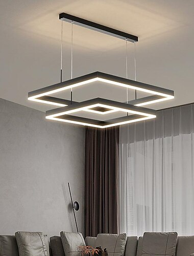 80 cm pingente de luz led em camadas candelabro moderno simples quadrado nórdico quarto sala de jantar lâmpada