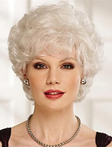  krótkie kręcone srebrne peruki dla białych kobiet żaroodporne naturalne włosy syntetyczne starsze panie codziennie cosplay pełne peruki!