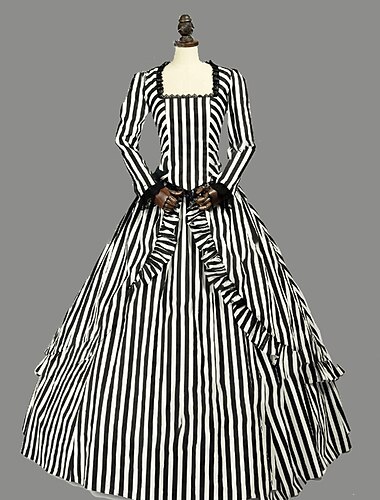  Retro Vintage Rococo 18th Century Dress Prom Dress Women\'s Stripes Masquerade Party Casual Daily Carnival of Venice Adults Dress