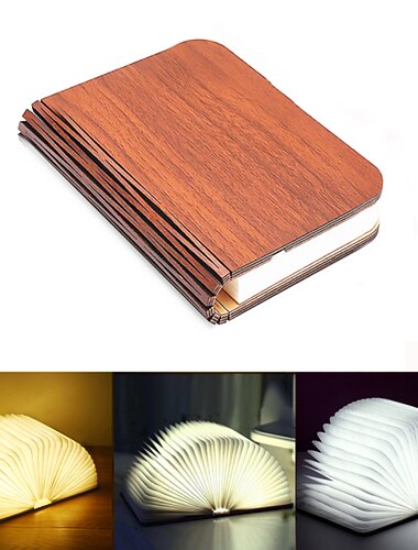 Luz de noche de libro led portátil 3 colores creativo de madera 5v usb recargable magnético lámpara de mesa de escritorio plegable decoración del hogar