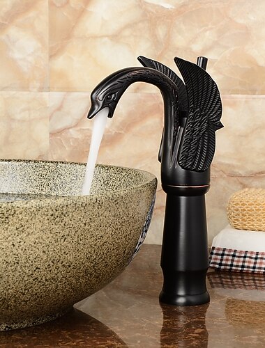 レトロなバスルーム シンク ミキサー蛇口真鍮スワン シャップ、モノブロック洗面台洗面台シングル ハンドル 1 穴デッキ マウント、モノウォーター ベッセル タップ ホット アンド コールド ホース アンティーク