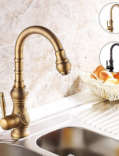  rubinetto da cucina monocomando, rubinetti da cucina in ottone diffuso girevole monoforo in rame antico con acqua calda e fredda