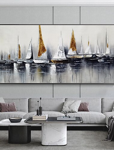 peinture à l'huile 100% fait main peint à la main art mural sur toile abstrait horizontal abstrait océan voilier paysage moderne décoration de la maison décor toile roulée pas de cadre non tendu