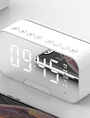 LED Dual Vækkeur Trådløs FM Radio Dæmper Telefonholder med Højttaler Bluetooth 5.0 Spejl Ur Hjem Kontor Telefon Forsyninger Valentinsdag Gave