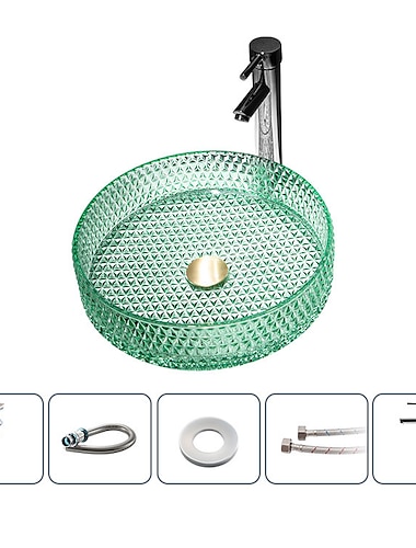  lavabo da bagno con rubinetto cromato, lavabo da appoggio in vetro lavabo a cilindro lavabo a mano installazione piano di lavoro lavabo in vetro con rubinetto in ottone cromato