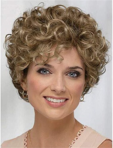  Short Curly Wavy Blonde Brown Wigs for Women Natural Looking Synthetic Hair Replacement Wi