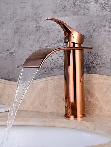  Bathroom Sink Faucet,Modern Style Single Handle Rose Golden One Hole Waterfall,Oil-rubbed Cooper with Drain and Brass Faucet Body with Hot and Cold Water and Pop-up Drain