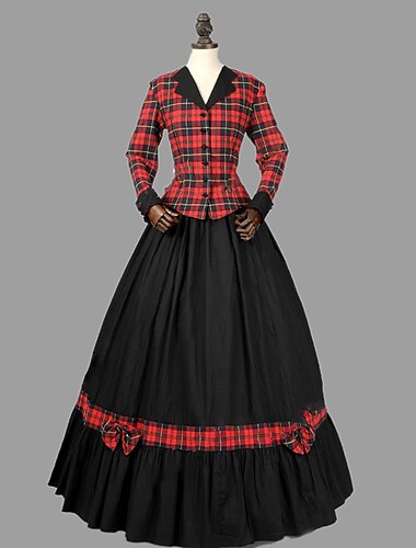  Retro Vintage Rococo 18th Century Dress Prom Dress Plus Size Women\'s Plaid Checkered Masquerade Party Casual Daily Carnival of Venice Adults Dress