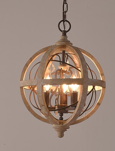 נברשת בעיצוב גלובוס 30 ס"מ תליון led אור עץ גימורים צבוע תעשייתי וינטג' קאנטרי 220-240v