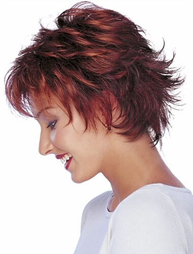  Synthetic Wig Wavy Pixie Cut Wig Short Wine Red Synthetic Hair Women\'s Party Fashion Burgundy Wigs