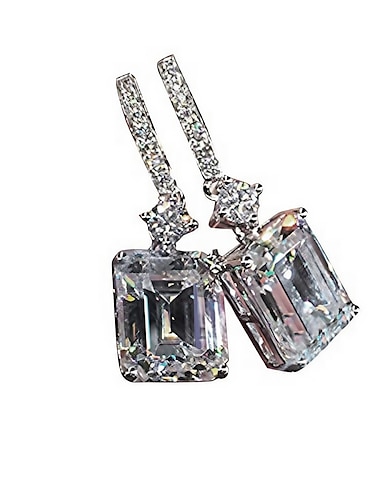  925 sterling silver earring sets for women,rectangular crystal dangle earring,rhodium plated cubic zirconia earrings