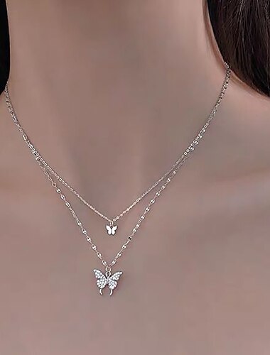  Choker Necklace Copper Imitation Diamond Women\'s Simple Luxury Fashion Geometrical Butterfly Geometric Necklace For Wedding Street Daily / Pendant Necklace / Chain Necklace / Long Necklace