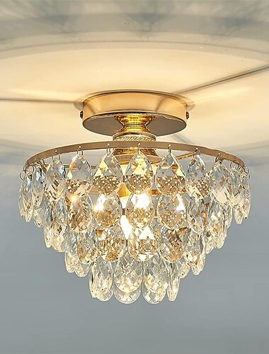 مصباح سقف كريستالي حديث مضاد للتآكل ومضاد للصدأ ، جسم معدني ، e27 قاعدة شبه معلقة ، ثريا ، غرفة نوم LED تركيبات إضاءة السقف 110-240 فولت