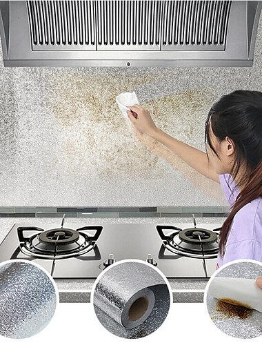  Kitchen Oil-proof Self Adhesive Stickers Stove Anti-fouling High-temperature Aluminum Foil Wallpaper Cabinet Film Contact Paper