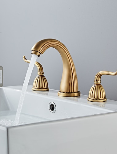  Widespread Bathroom Sink Mixer Faucet, 3 Hole 2 Handle Deck Mounted Basin Taps with Hot and Cold Hose, Vessel Water Tap