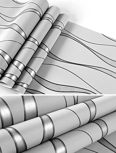 Cool Wallpapers Striped 3D Non-Woven Textured Wallpaper Wall Mural Bedroom Living Room Background Wall Household Shop Restaurant Hotel Engineering Decoration Non-Self-Adhesive Wallpaper
