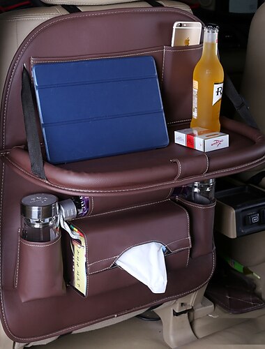 StarFireLeather Car Seat Back Organizer Multi-Pocket Storage Bag Car Storage Organizer Foldable Dining Table Tray car accessories