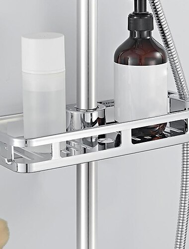 badrumsbricka ställ förvaringsställ anti-bakterier arrangör rektangel lyftstång ingen borrning duschhylla lyft avtagbar praktisk badrumsstolpe duschförvaringsställ